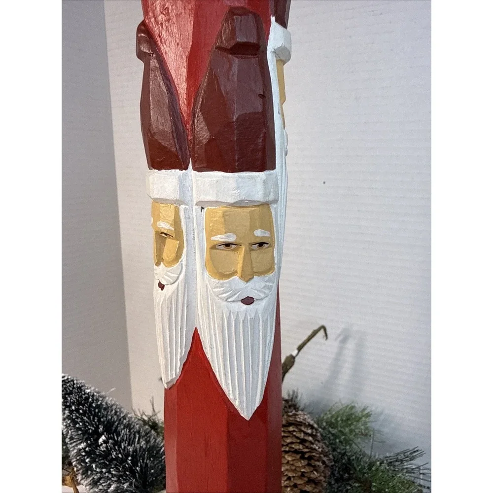 Vintage 5 Faces Santa Claus Figurine Wood Carved Folk Art 16